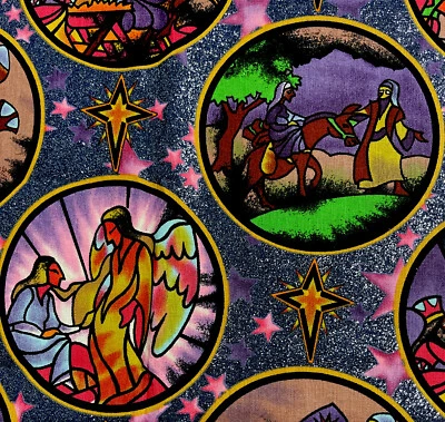 De Colección Belén Navidad Tela Algodón PÚRPURA Vacaciones Brillo Escenas Sabios Y2K Foto 1 de 4