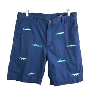 Vineyard Vines Breaker Shorts Men 32 Navy Blue Embroidered Marlins Cotton 1H0449 - Picture 1 of 7