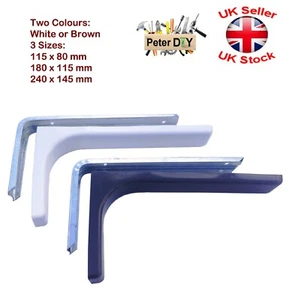 2 x Strong Shelf Supports Metal Bracket With Plastic Cover WHITE orBROWN 3 Sizes - Picture 1 of 1