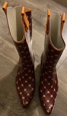 Botas de goma de lluvia occidentales Stadium Stompers para mujer granate gama lunares talla 8 Foto 1 de 4