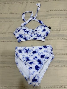 Tempt Me Women Vintage Swimsuit 2 Piece Retro Halter Ruched High Waist Bikini LG - Picture 1 of 4