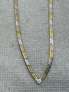 Vintage Italy 3mm Tri-Color Sterling Silver 925 Herringbone Necklace 15.75 Inch - Picture 1 of 6