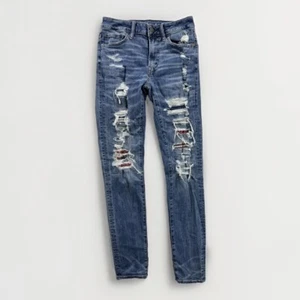 Pantalones de mezclilla American Eagle para hombre 29x34 (28x32) azules atléticos ajustados bigotes desgastados - Imagen 1 de 14