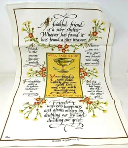 Vintage Australia Faithful Friend Friendship Cotton Travel Souvenir Tea Towel - Picture 1 of 6