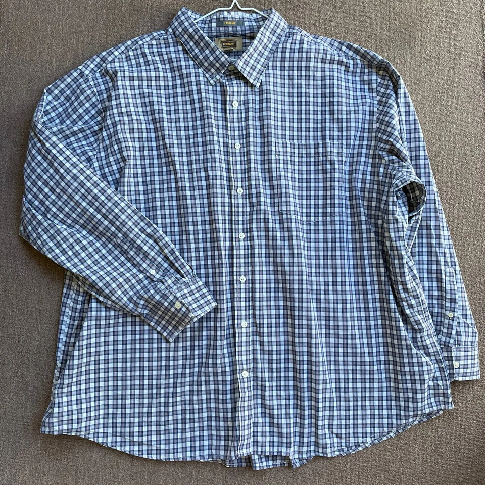 Foundry Men’s Plaid Button Down Collared Shirt Blue Long Sleeve 4X - Image 1 of 4