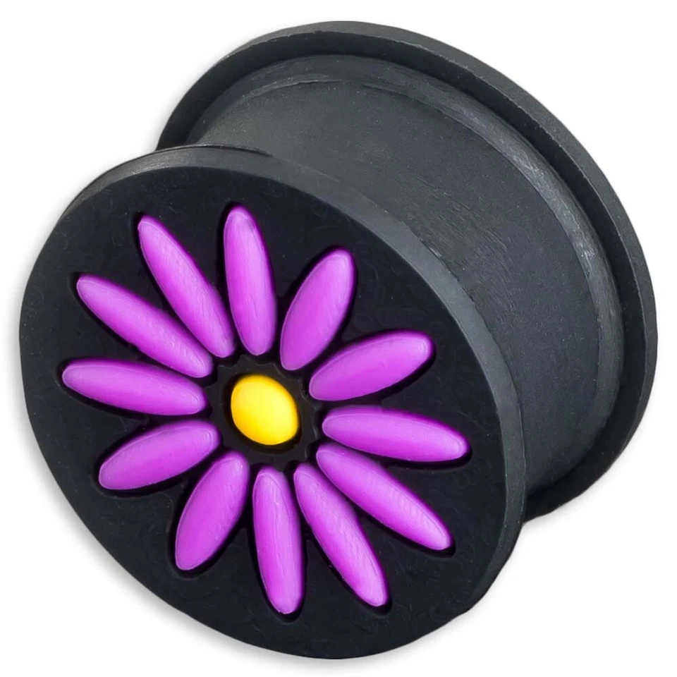 6-16mm Plug Silikon Blume Blüte Blümchen Lila Violett Schwarz Flesh Tunnel Z290 - Bild 1 von 1