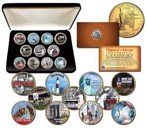 NEW YORK STATE COLLECTION Colorized NY Quarters US 11-Coin Set Gold Plated w/Box
