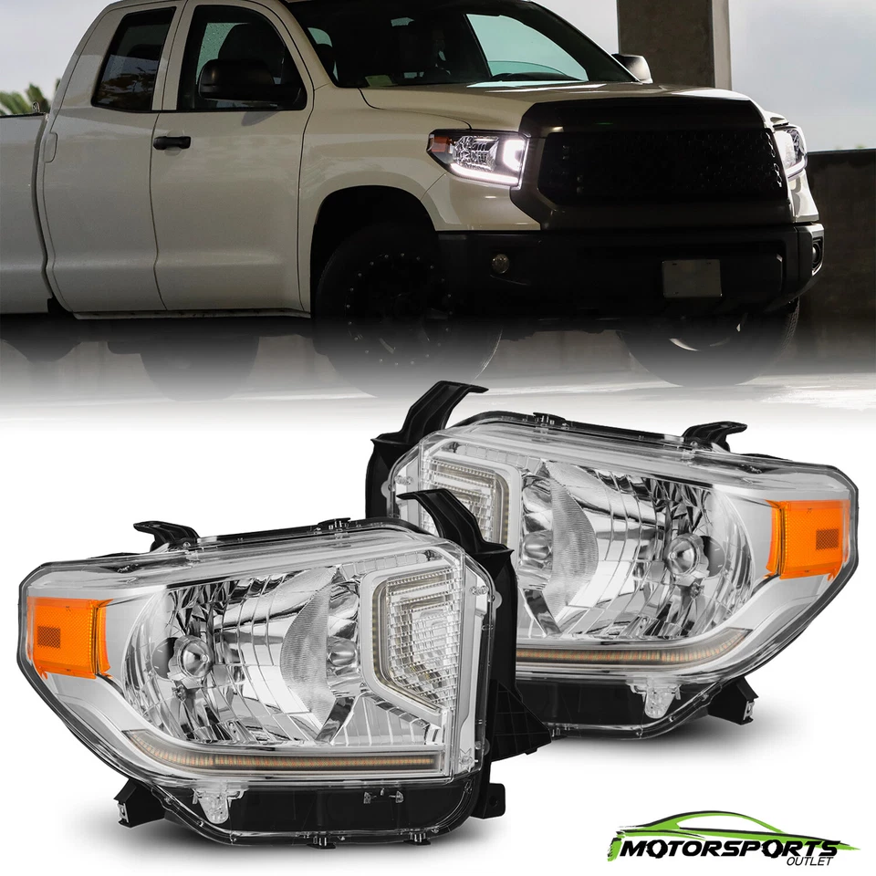 Fit 2014-2021 Toyota Tundra G2 Headlights w/DRL+Sequential Turn Signal Chrome - Image 1 of 4