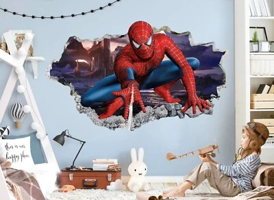 Calcomanía de pared destrozada 3D Spiderman Jump Out Spider-Man Superhéroe decoración Foto 1 de 3