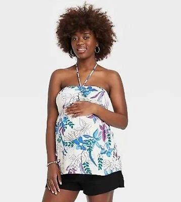 Isabel Maternity Babydoll Halter Top Cream Floral XL - Image 1 of 4