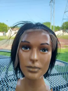 BLACK HUMAN HAIR 13X6 10 INCH LACE FRONT WIG - Picture 1 of 9