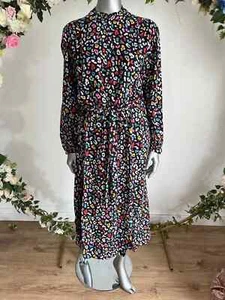 JOULES Zoey Shirt Dress Size 10 12 14 16 & 18 Navy Leopard Bee Print Frill Neck - Picture 1 of 11