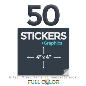 50 pegatinas de vinilo de calidad personalizada + gráficos y envío gratuitos (4"" x 4") cuadrados - Imagen 1 de 1