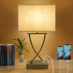 Versatile Touch Control Table Lamp with USB Port & AC Outlet for Bedroom - Picture 1 of 9