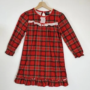 Jelli Fish Kids Girls Red Plaid Ruffle Tartan Sleep Shirt M 8/10 - Picture 1 of 8