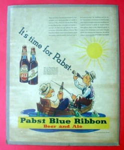 Vintage 1935 Pabst Blue Ribbon Beer Men Fishing Boat Ephemera Color Print Ad - Picture 1 of 12