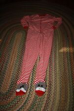 NICK & NORA Sock Monkey One Piece Pajamas Sleepwear Footed Adult Small Preowned
