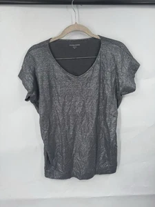 Eileen Fisher Metallic Silber Leinen Jersey Drape Fit T-Shirt Damen PP Minimalistisch - Bild 1 von 7