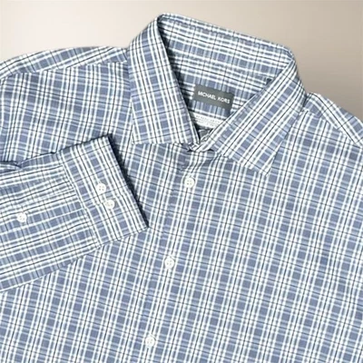 Camisa Michael Kors Para Hombre 17 1/2 Calce Regular Gris A Cuadros Manga Larga Abotonada Foto 1 de 4