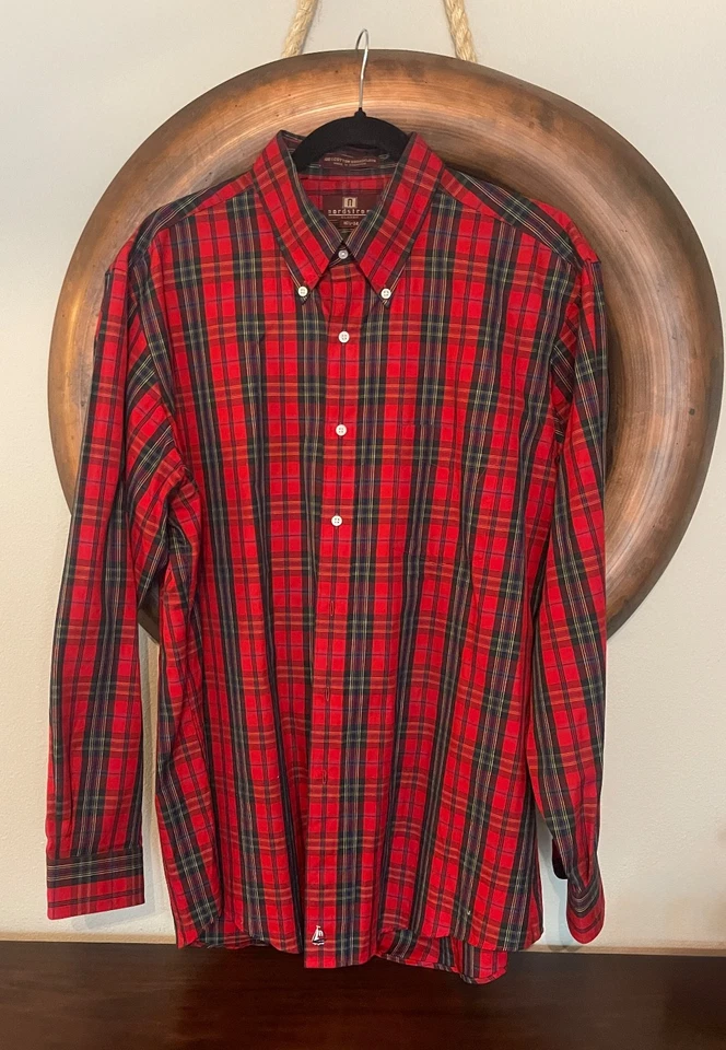 Camisa de vestir vintage a cuadros roja Nordstrom de tela ancha con botones para hombre 16 1/2 34 Foto 1 de 4