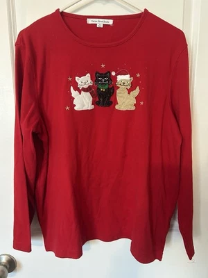Mercer Street Studio Red Holiday Women's Top Size XL Featuring Cats Christmas - Image 1 of 4