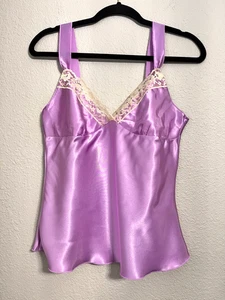 Vintage Babydoll Camisole Tank Top Women L? Purple Floral Lace Trim DAMAGED # 2 - Picture 1 of 23