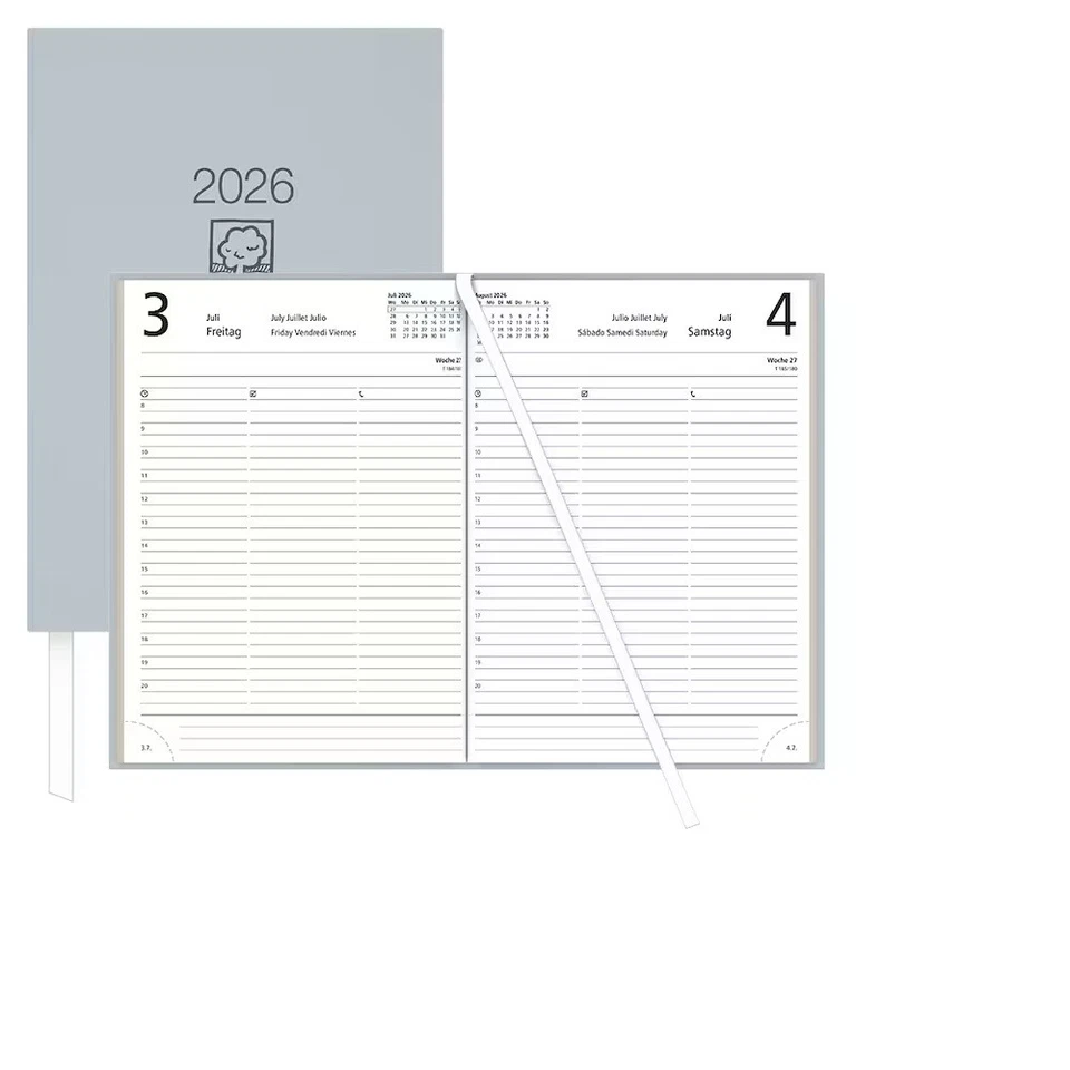 ZETTLERKALENDER ZETTLER 876 Buchkalender 2026 145x210mm grau 1T/S 7-19 Uhr 1/2stdl (Tagesplaner)