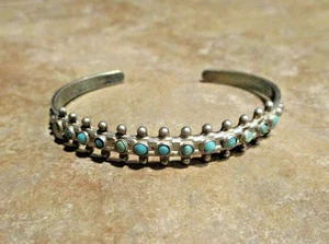 SCARCE Old 1940's Zuni Sterling Silver SNAKE EYE TURQUOISE Row Bracelet - Picture 1 of 15