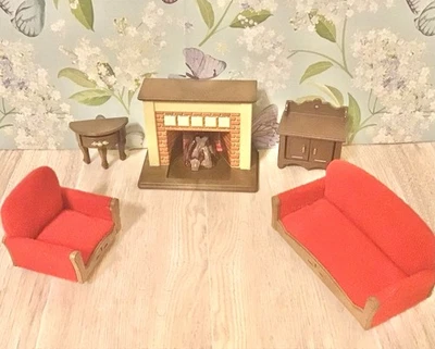 Calico Critters Sylvanian Families Luxury Living Room Couches Chairs Fireplace - Image 1 of 4