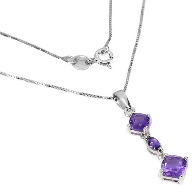 Collana in argento sterling 925 cuscino ametista 6 mm gemma gioielli 18 - Immagine 1 di 4