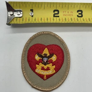 Vintage Older Boy Scout Life Rank Patch Badge Red Tan Brown Heart Oval 2x2.5” - Picture 1 of 4