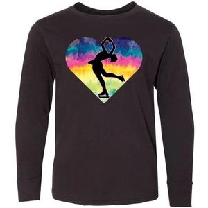 Inktastic Ice Skating Watercolor Heart Girls Youth Long Sleeve T-Shirt Girl Gift - Picture 1 of 3