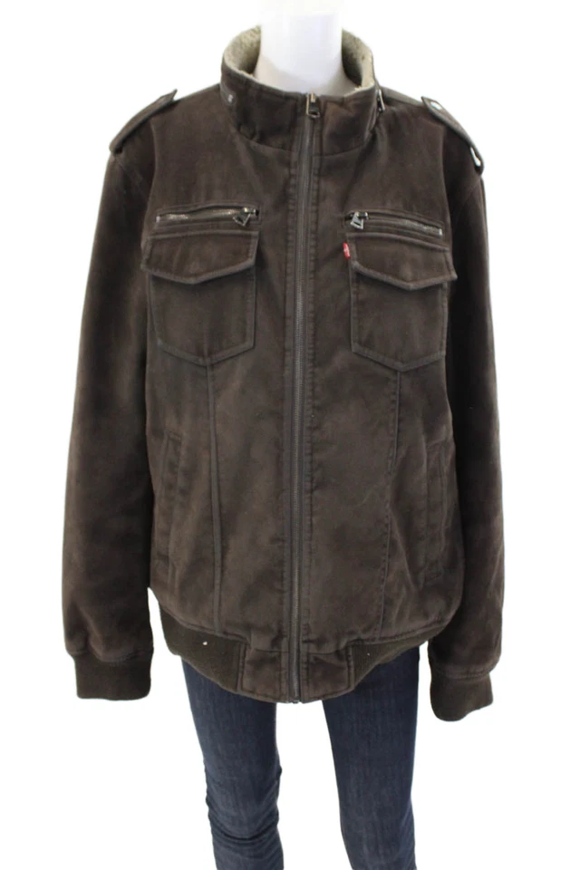 Chaqueta gruesa forrada con cremallera completa de algodón manga larga marrón talla L de Levis para mujer Foto 1 de 4