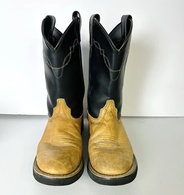 Botas Laredo femininas 8 1/2 M bronzeado preto biqueira redonda couro cowgirl faroeste EUA - Imagem 1 de 4