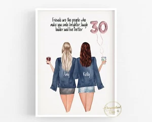 30 Cumpleaños Regalo Mejor Amigo, Dibujo Personalizado, Amigo Regalo Personalizado - Imagen 1 de 5