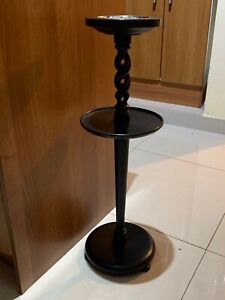 Vintage Black Painted Wooden Barley Twist Standing Ashtray.