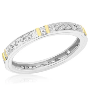 14K GELB WEISSGOLD BAGUETTE RUND DIAMANT EHERING VORSTECKRING - Bild 1 von 2