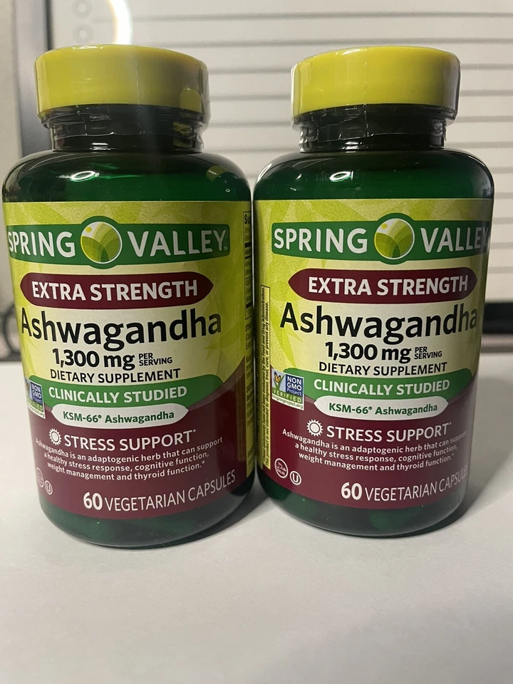 Spring Valley Extra Strength Ashwagandha, KSM-66 Supplement, 1300 mg, 60 ct-2pk - Image 1 of 2