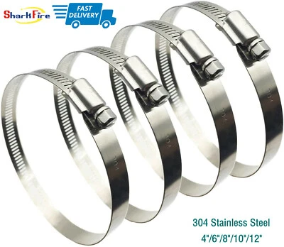 4Inch Adjustable 304 Stainless Steel Duct Clamps Hose Clamp Pipe Clamp Kit - Image 1 of 4