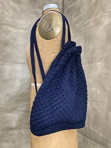THE SAK Crochet Knit Bucket Bag BACKPACK Drawstring Tote Women's Purse Boho NAVY - Picture 1 of 10