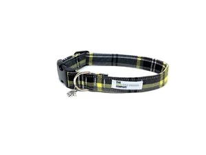 Cuello de perro ajustable tartán amarillo y plomo tartán amarillo a juego opcional - Imagen 1 de 5