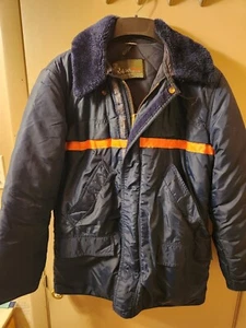 Vintage RefrigiWear Inwood Jacket Navy Blue W/Orange Stripe Men's XL W/Hood - Picture 1 of 4