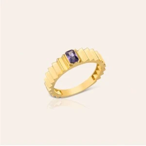 10K Solid Yellow Gold Natural Amethyst Gemstone Chunky Dome Dainty Ring - Picture 1 of 5