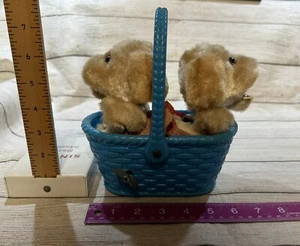 Vintage Wind Up Barking Puppies in a Blue Basket Made in Japan See VIDEO TubB8 - Picture 1 of 3