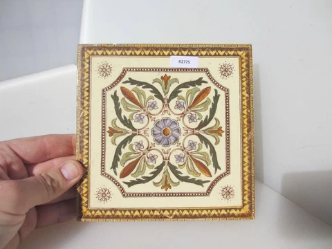 Antique Ceramic Tile Floral Art Nouveau Flowers Old Leaf Victorian Vintage Cover