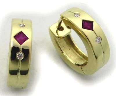 New Earrings Drop Hoop Ruby Brilliant 0,04 CT Gold 750 18kt Yellow Diamond - Image 1 of 4