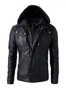 Luis Military Grade Men Motorcycle Brando Style Biker Real Leather Hoodie Jacket - Picture 1 of 4