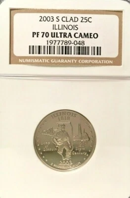 2003-S CLAD ILLINOIS QUARTER GRADED PF 70 ULTRA CAMEO BY NGC - Image 1 of 2