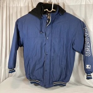 Chaqueta de Inicio De Colección con Cremallera Desmontable Capucha Hombres Grande Azul Parka Chaqueta Deletreada - Imagen 1 de 17