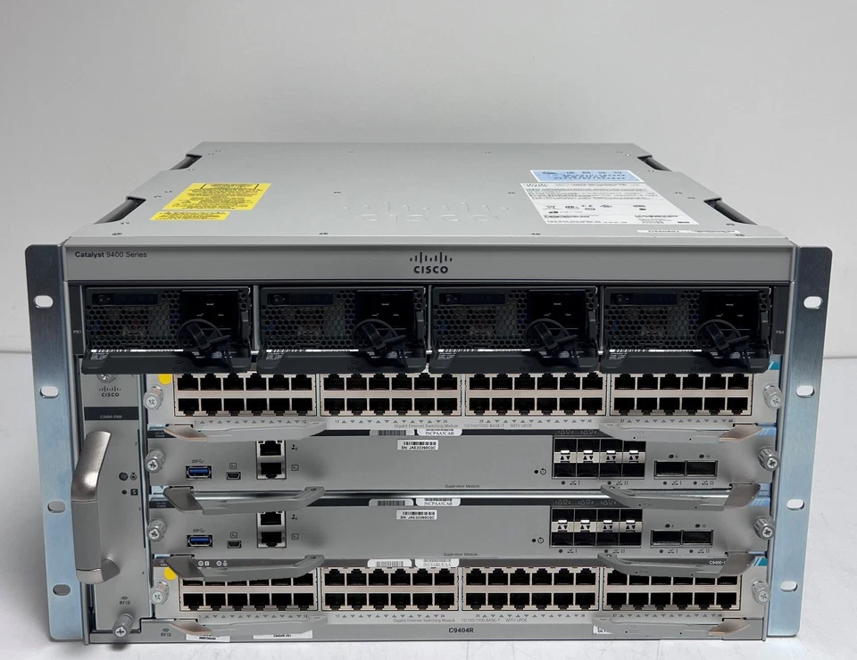 Cisco Catalyst C9404R 2x C9400-SUP-1XL 2x C9400-LC-48P Switch Configuration - Image 1 of 2